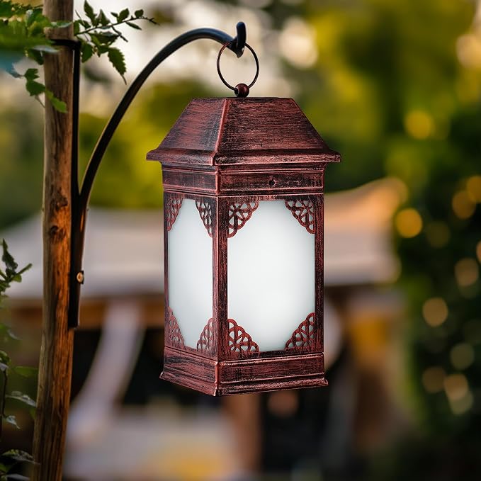 15.5" Solar Lanterns Outdoor Waterproof, Glass Flickering Flame Solar Lantern - Image 3