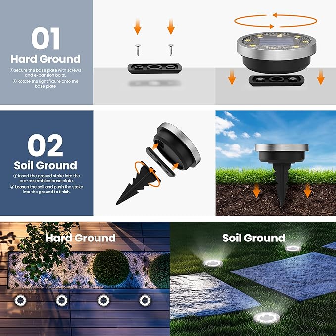 SOLPEX 10 Pack Solar Ground Lights Outdoor Waterproof, Solar Powered Pathway - Image 4
