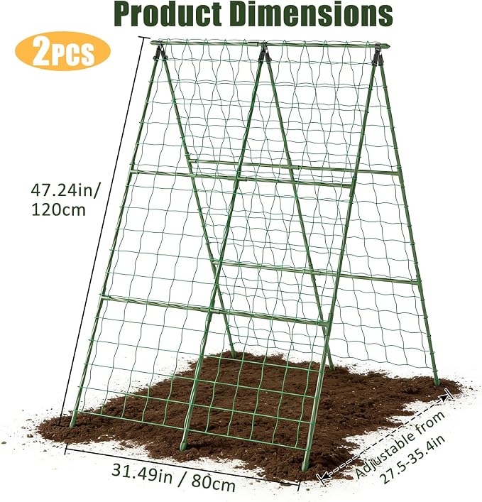 Miory Cucumber Trellis for Raised Beds, 2 Pack 32x48" A-Frame Garden Trellis - Image 2