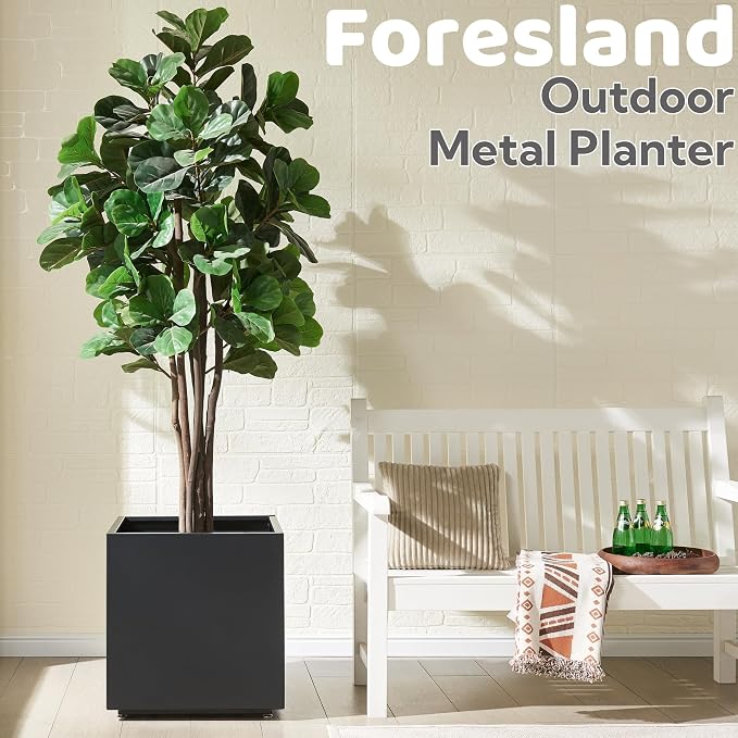 Large Metal Outdoor Planter Box 20Wx20Dx21.5H, Galvanized Steel Cube Planters - Image 2