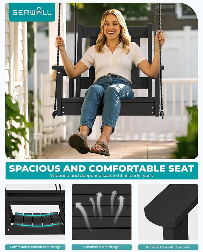 SERWALL HDPE Single Porch Swing Set of 2, Heavy Duty Single Person Swing Chair - Image 6