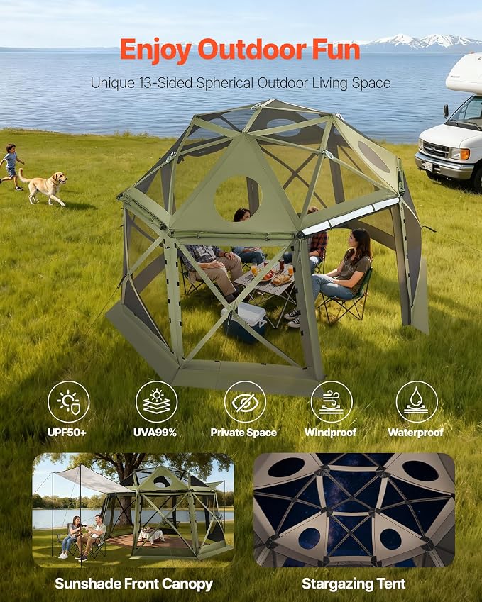 VEVOR Pop up Gazebo Screen Tent, 13 x 13 ft, 13-Sided Spherical Camping Canopy - Image 3