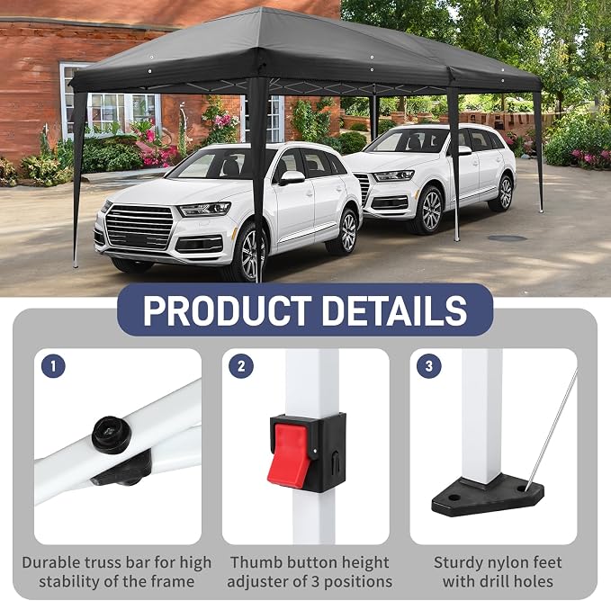 VINGLI 10x20 Pop Up Canopy Tent, Outdoor Tent Canopies Foldable Portable - Image 4