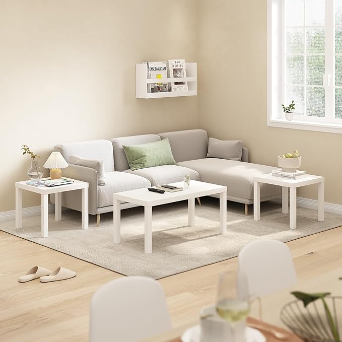 Furinno Classic Living Room Table Set of 3, Modern Rectangle Coffee Table - Image 2