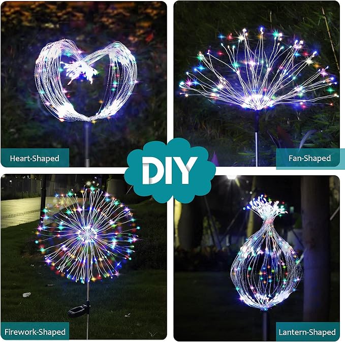 JJGoo Solar Firework Lights, 2 Pack 120 LEDs 2 Lighting Modes Solar Garden - Image 5