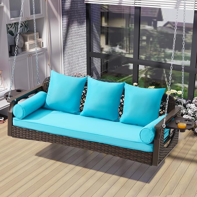 3 Seat Porch Swing, Wicker Patio Swing - Image 6