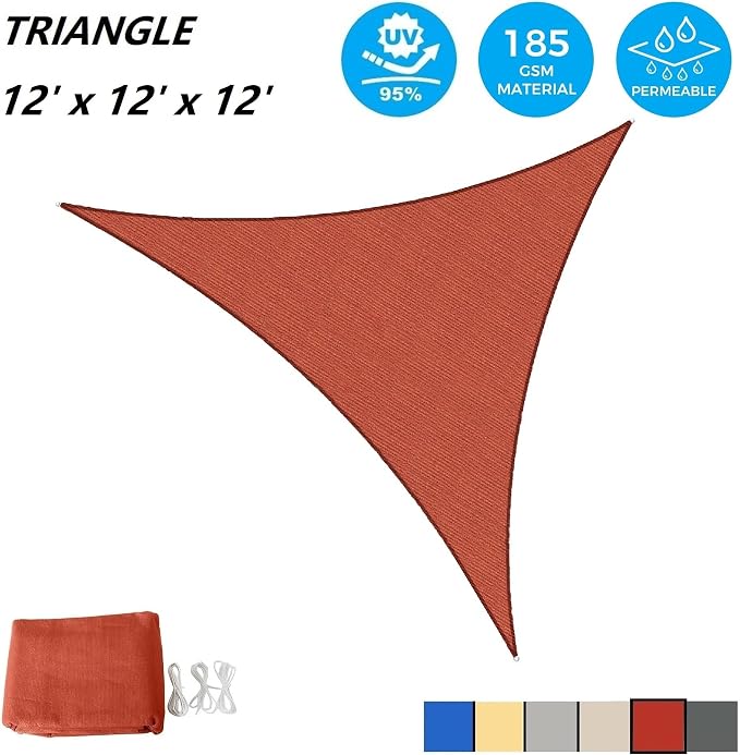 AsterOutdoor Sun Shade Sail Triangle 12' x 12' x 12' UV Block Canopy - Image 2