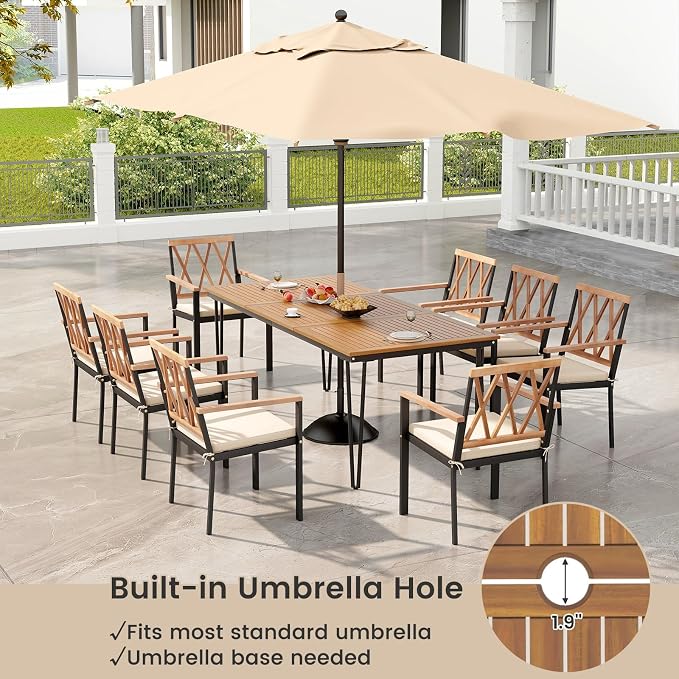 Tangkula 9 Piece Patio Dining Set, Outdoor Rectangular Dining Table w/Acacia - Image 5