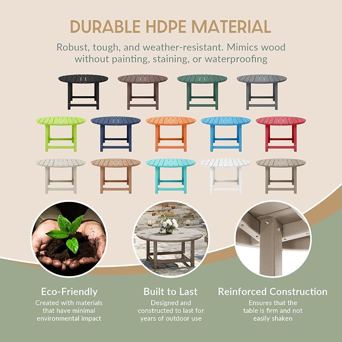 WestinTrends Malibu Low Outdoor HDPE Round Patio Coffee Table, Weathered Wood - Image 6