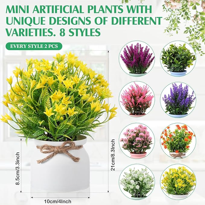 Cindeer 16 Pcs Large Artificial Potted Flowers Fake Potted Plants Plastic Faux - Image 2