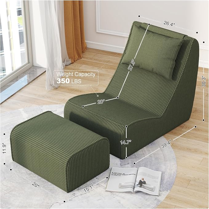 Giant Bean Bag Chair for Adults, Corduroy Chaise Lounge - Image 2