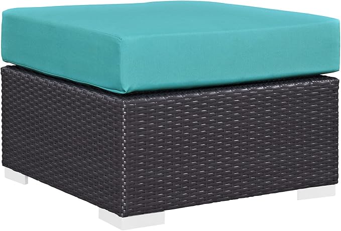 Modway Convene Wicker Rattan Outdoor Patio Square Ottoman in Espresso Turquoise by Modway