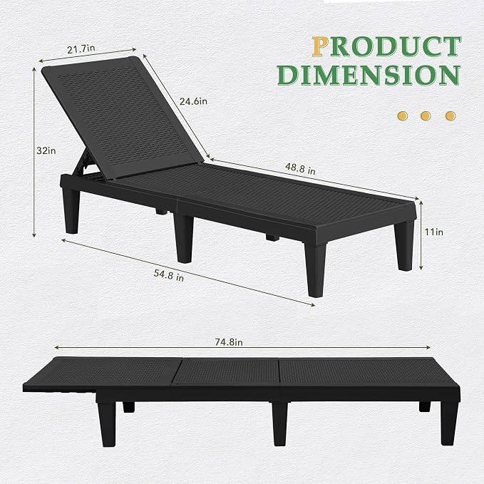 JUMMICO Patio Chaise Lounge Chair Set of 4 Outdoor PE Waterproof Adjustable - Image 3