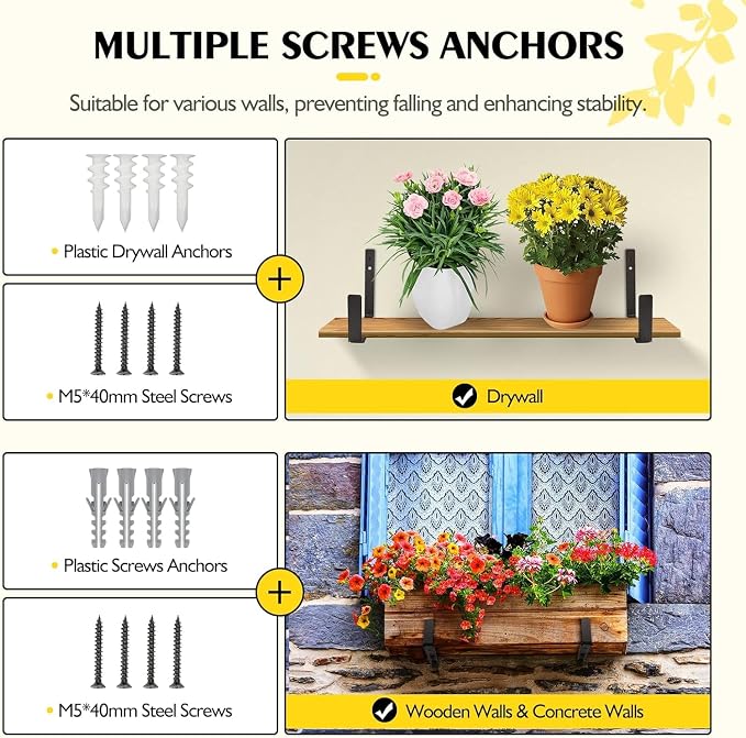 LukLoy Window Planter Box Brackets, 8 Pack Adjustable Heavy Duty Wall Mount - Image 6