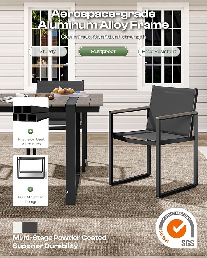Outdoor Dining Set, HDPS + Aluminum Patio Table and Chairs Set - Image 4