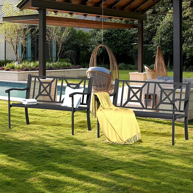 YLGJ&TIDY 50 Inches Patio Bench Outdoor Metal Bench - Image 3