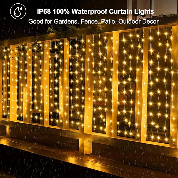 ZAIYW Curtain Lights Outdoor 20Ft×3Ft, 300 LED Color Changing Fence String - Image 3
