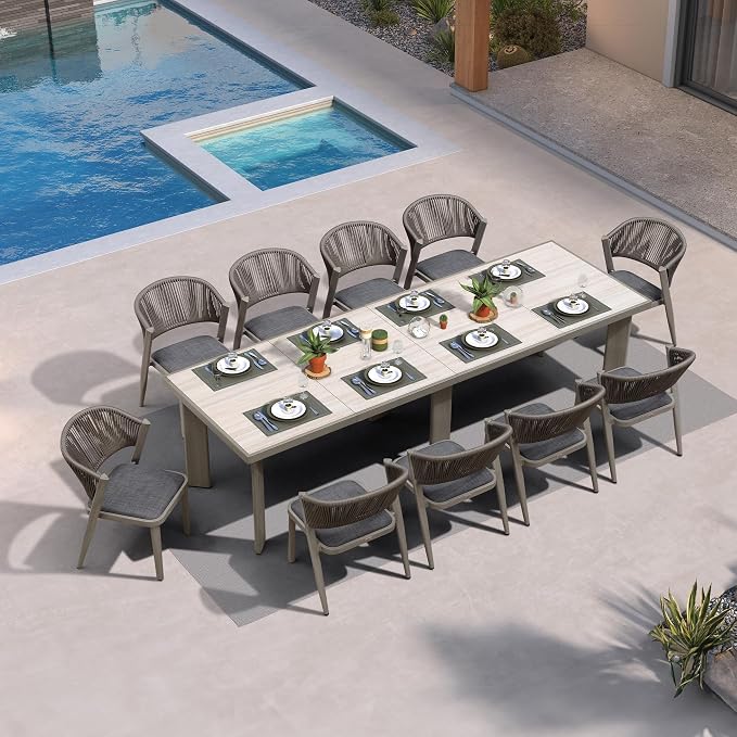 PURPLE LEAF 11-Piece Patio Dining Set Outdoor Furniture Rectangular Table and by PURPLELEAF