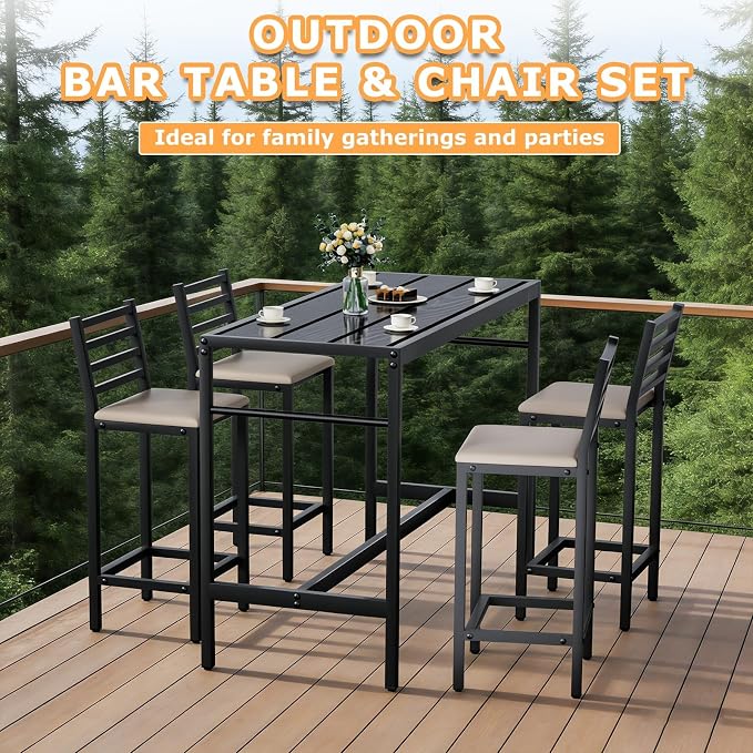5 Piece Outdoor Patio Bar Set, 4 Cushioned 41" Bar Stools Modern Metal Outdoor - Image 8