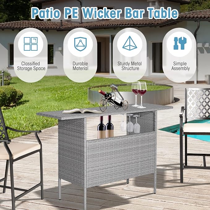 Tangkula Outdoor Wicker Bar Table, Patiojoy All Weather Patio Bar Height Table - Image 7