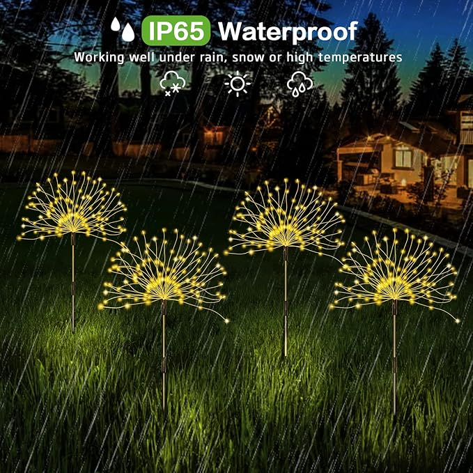 Solar Outdoor Warm White Garden Lights, 4 Pack Firework - Image 4