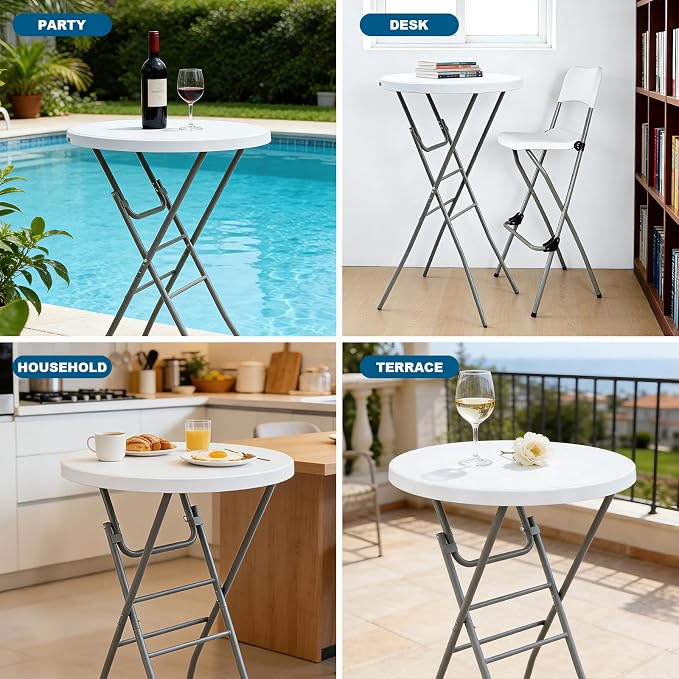 28” Round Folding Bar Table, High Top Cocktail Table - Image 8