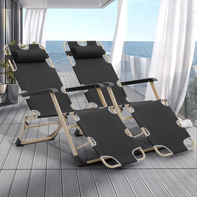Magshion Folding Patio Chairs Set of 2, Outdoor Lounge Chair - Image 4
