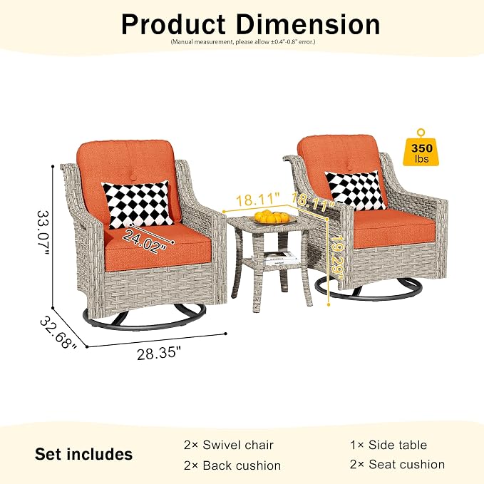 HOOOWOOO 3 Piece Patio Furniture Bistro Sets, Outdoor Wicker Swivel Rocking - Image 7
