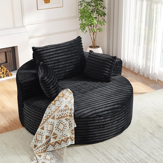 Oversized Round Chaise Longue Chair Indoor, Modern 55-inch Upholstered Corduroy - Image 8