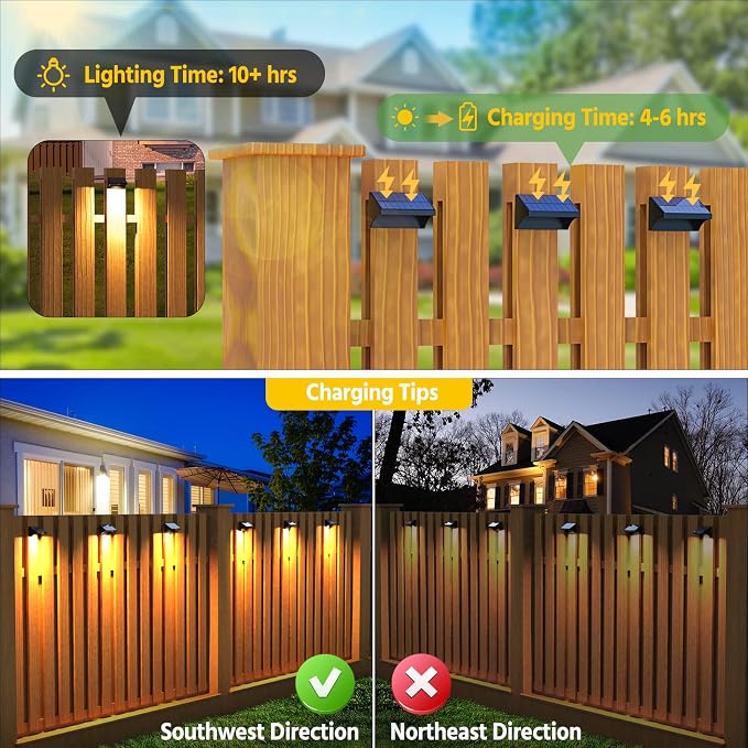 NIORSUN Outdoor Fence Lights, 24 Pack Waterproof LED Solar Fence Lights - Image 4