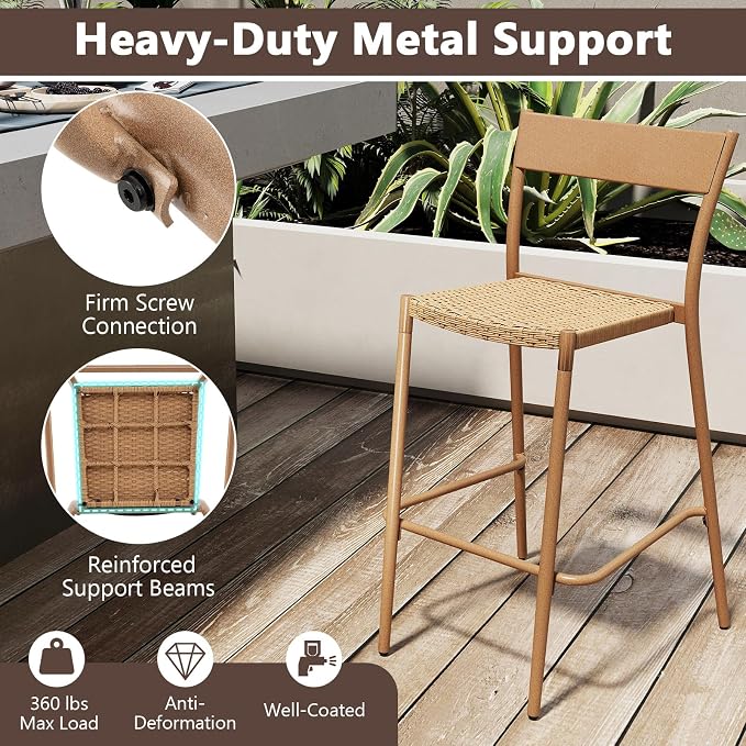 Tangkula 3 Pieces Patio Bar Table Set, Outdoor Bar Height Table & 2 Armless - Image 5