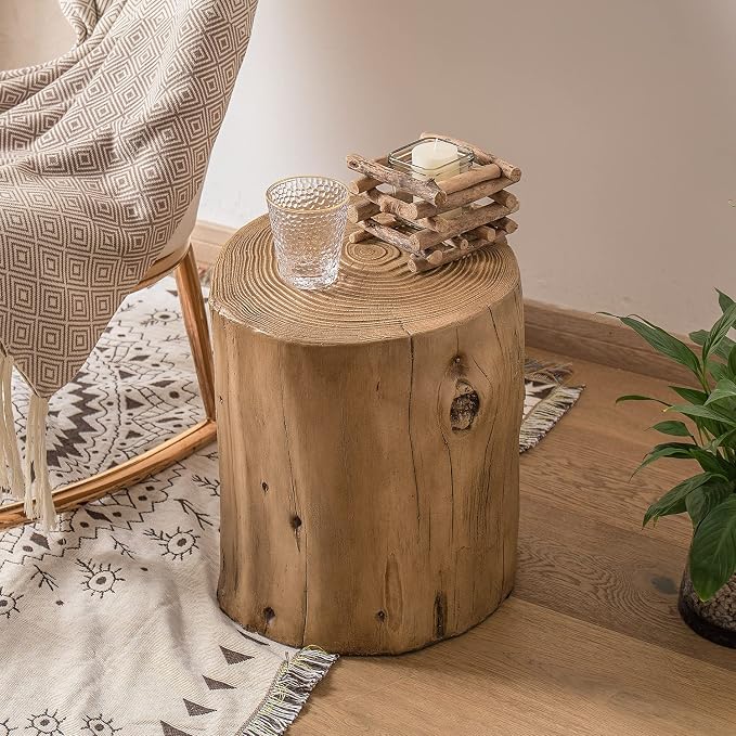 COSIEST 2 Pieses Outdoor Side Table, Hand-Painted Wood Stump Side Table Set of 2 - Image 4