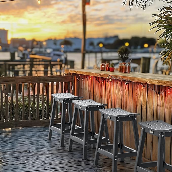 VINGLI 24 Inch Outdoor Bar Stools Set of 2, HDPE Weather Resistance Counter - Image 2