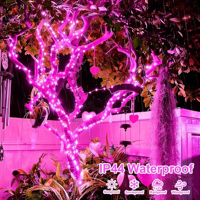 QITONG 4 Pack Pink Solar Fairy Lights, Each 33ft 100 LED String Lights Outdoor - Image 6