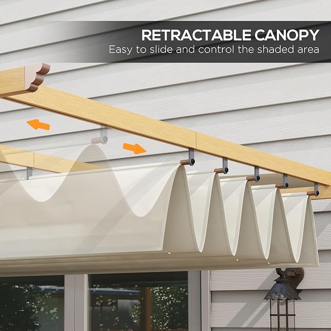 Outsunny 10' x 12' Retractable Pergola Canopy, Wood Grain Aluminum Pergola - Image 3
