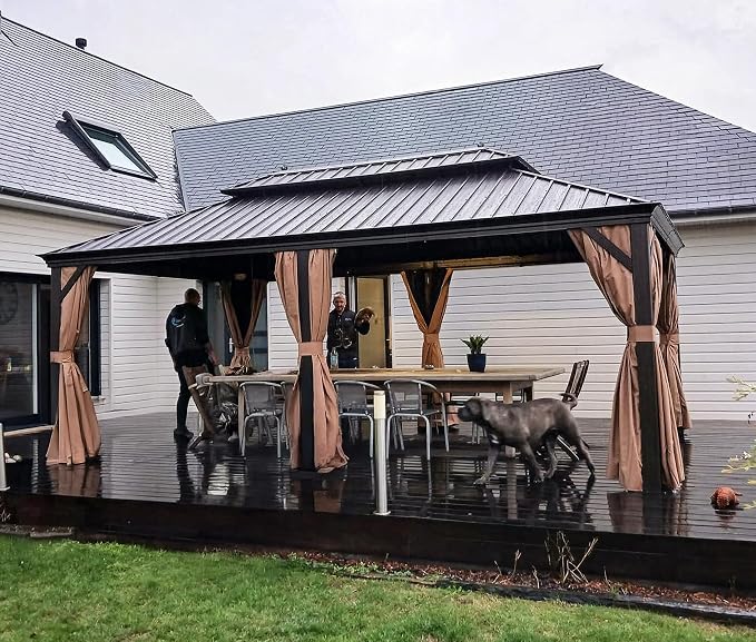 PURPLE LEAF Hardtop Gazebo 12' X 20' Outdoor Galvanized Steel Roof Backyard by PURPLELEAF