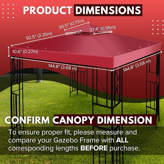 Flexzion Gazebo Cover Replacement Canopy Top 12x12 Ft - Image 6