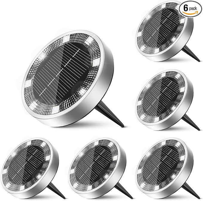 6 Pack Solar Ground Lights Outdoor, 8 LED Mini Flat Solar Disc Lights, IP65 by Unknown