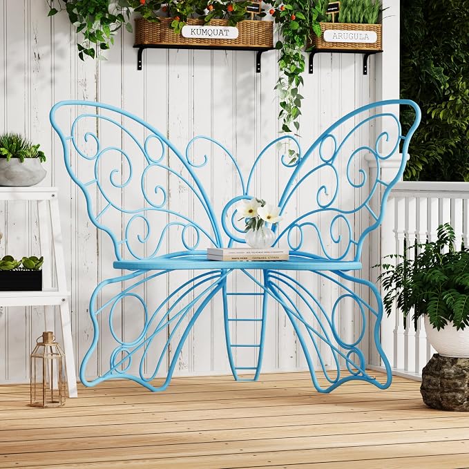 49 Inch Outdoor Bench, Weatherproof Butterfly Front Porch Benches - Image 3
