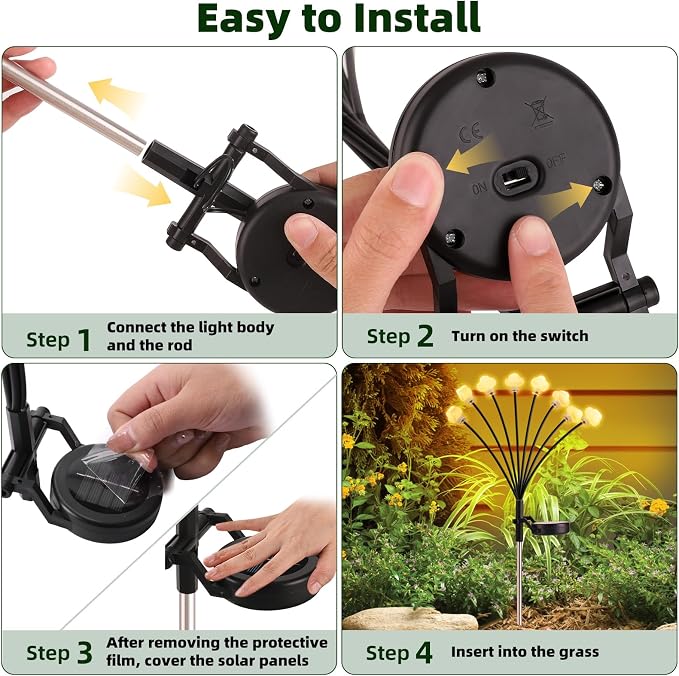 Solar Lights Outdoor 4 Pack 32 LED Solar Cloud Swaying Lights Garden Waterproof - Image 4