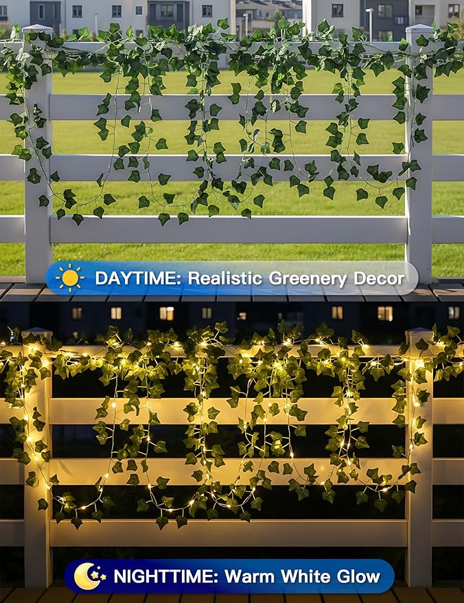 suddus Solar Ivy String Lights Outdoor Waterproof, 33ft 100 LED Fake Vines - Image 2