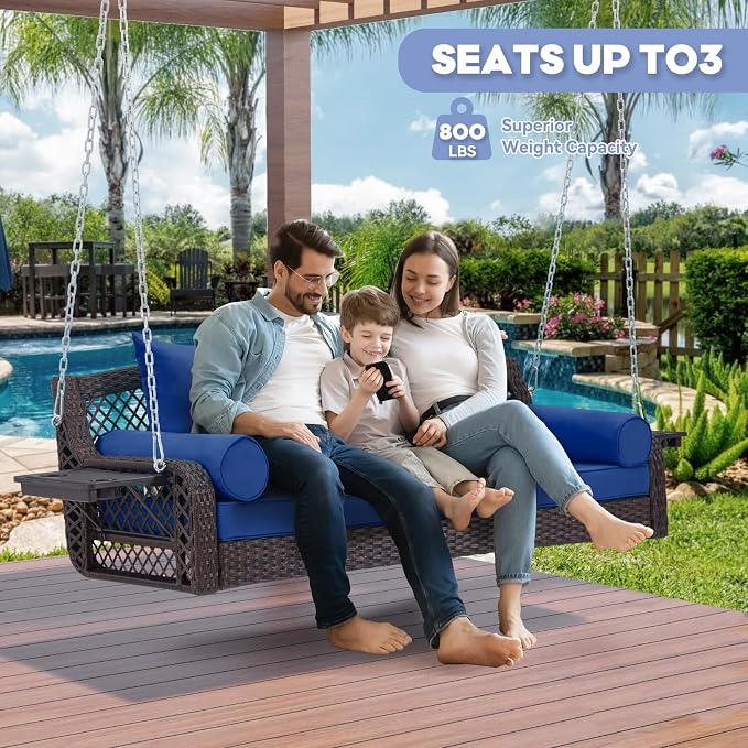 3 Seat Porch Swing, Wicker Patio Swing - Image 4