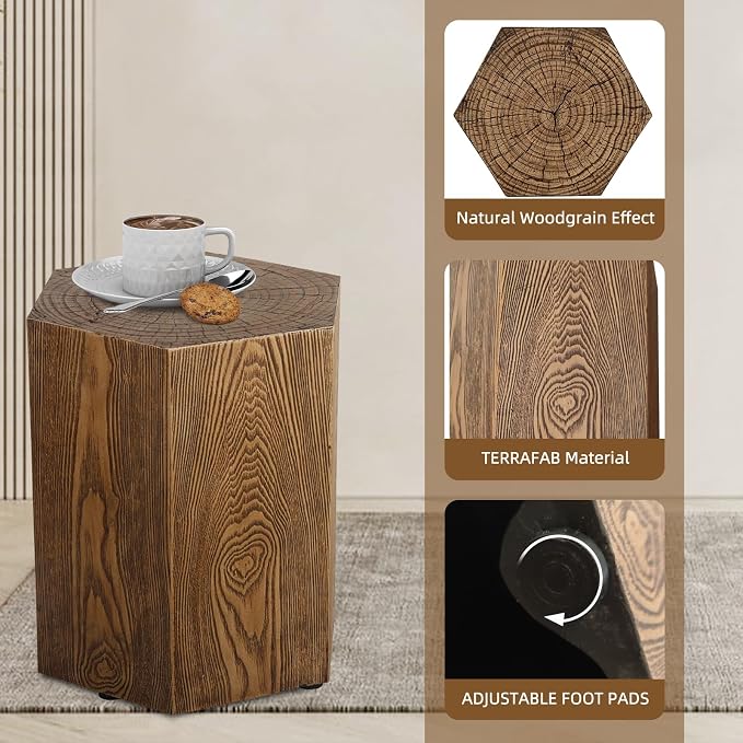 Afterglow Outdoor Hexagonal Side Table, Terrafab Material Natural Decorative - Image 6