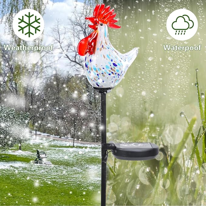 Afirst Decorative Solar Lights Outdoor Solar Rooster Stake Lights Hand Blown - Image 5