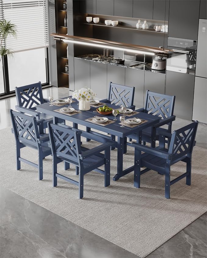 7-Piece Outdoor Dining Set, HDPE All-Weather Patio Table and Chairs Set - Image 8