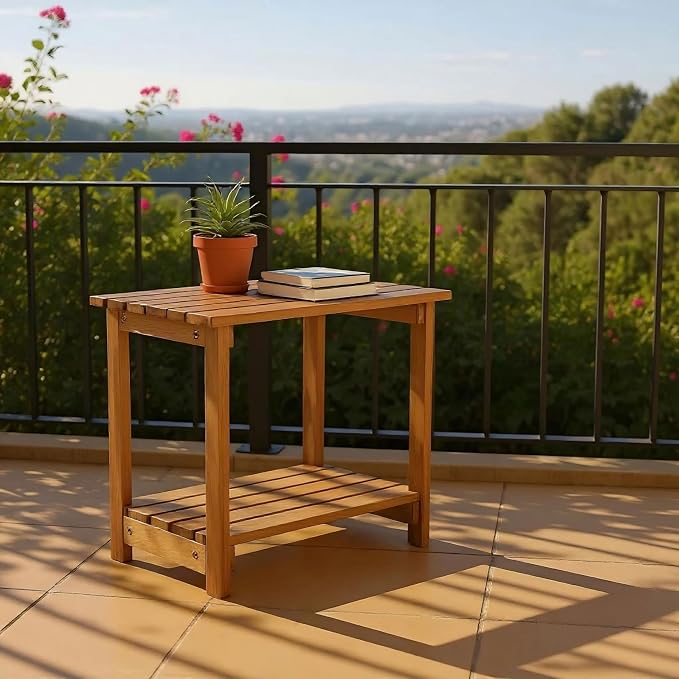 Shine Company Indoor/Outdoor Providence Rectangular Acacia Wooden Side Table - Image 2