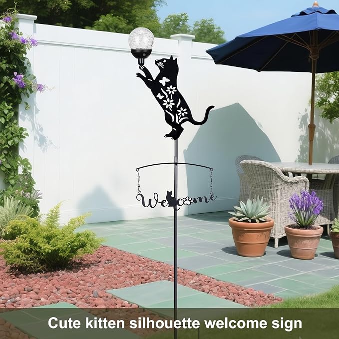 Cat Solar Lights Outdoor Garden Decor, 40” Black Cat Stake - Image 2