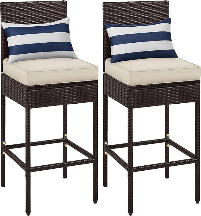 Yaheetech Set of 2 Patio Bar Stools, Outdoor PE Rattan Bar Height Chairs by Yaheetech