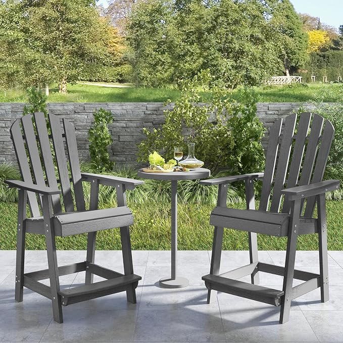 Tangkula Outdoor Bar Stool, HDPE Tall Adirondack Chair - Image 2