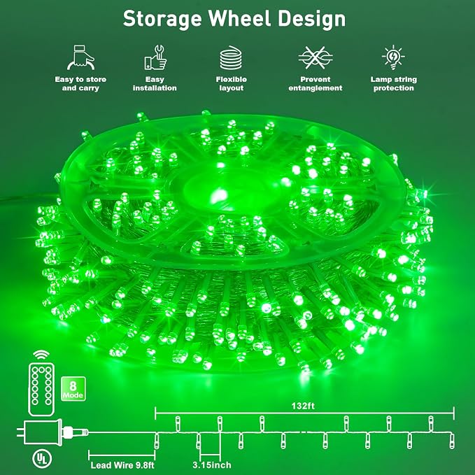 JMEXSUSS 400 LED Green Christmas Lights Indoor Outdoor, 132ft St Patrick's Day - Image 8